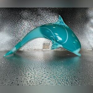 Teal Glass Dolphin Sculpture/ Paperweight